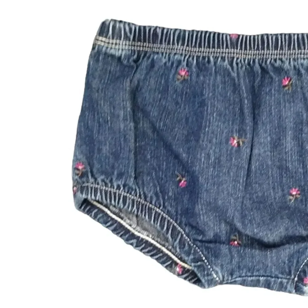 VTG OshKosh 2 Piece Floral Denim‎ Jean Jumper Dress Girl's 6-9mos